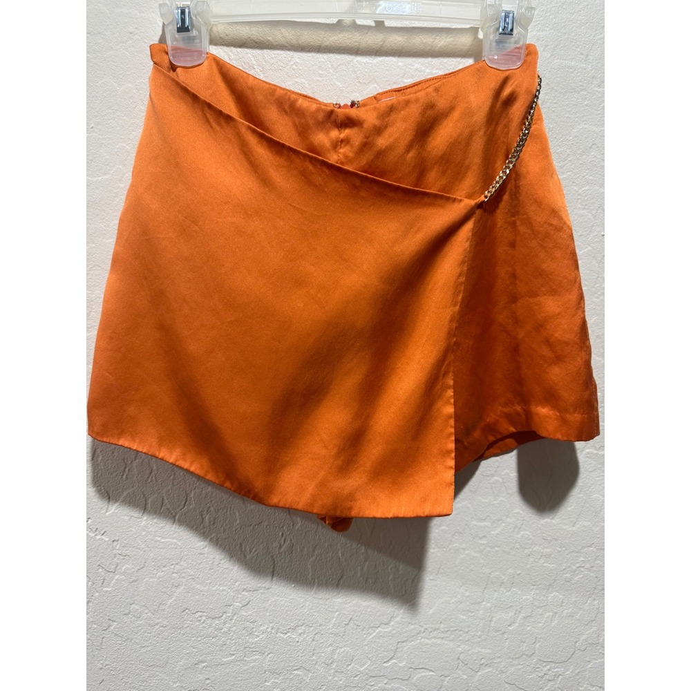 Amanda Uprichard Orange Satin Wrap Skort Gold Chain Detail Small